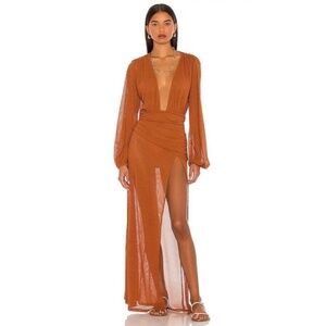 Camila Coelho Kimber Mesh Maxi Dress Cover Up Hazel Brown XXS